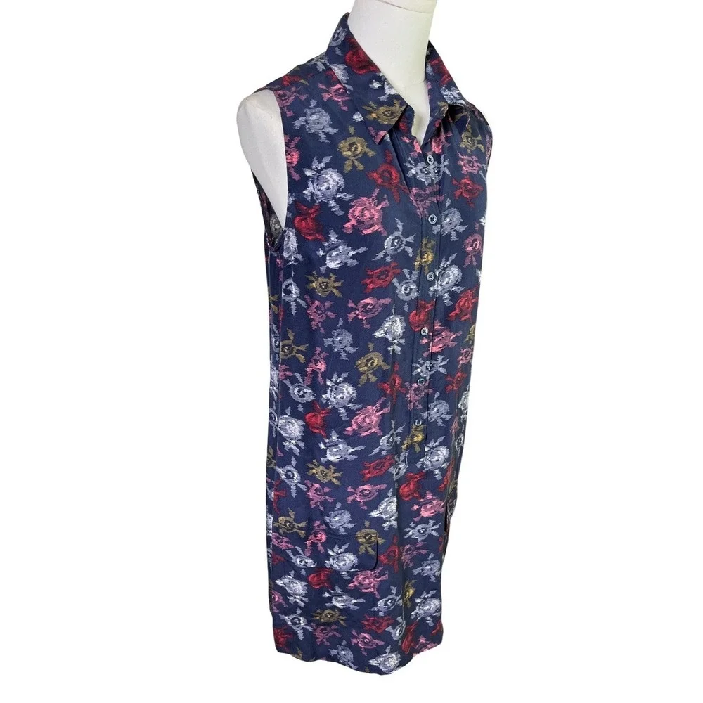 Floral Silk Shift‎ Dress Sleeveless Navy Equipment Femme Women S Petite